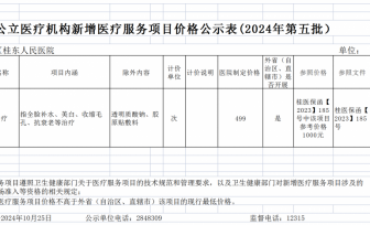 广西公立医疗机构新增医疗服务项目价格公示表(2024年第五批）